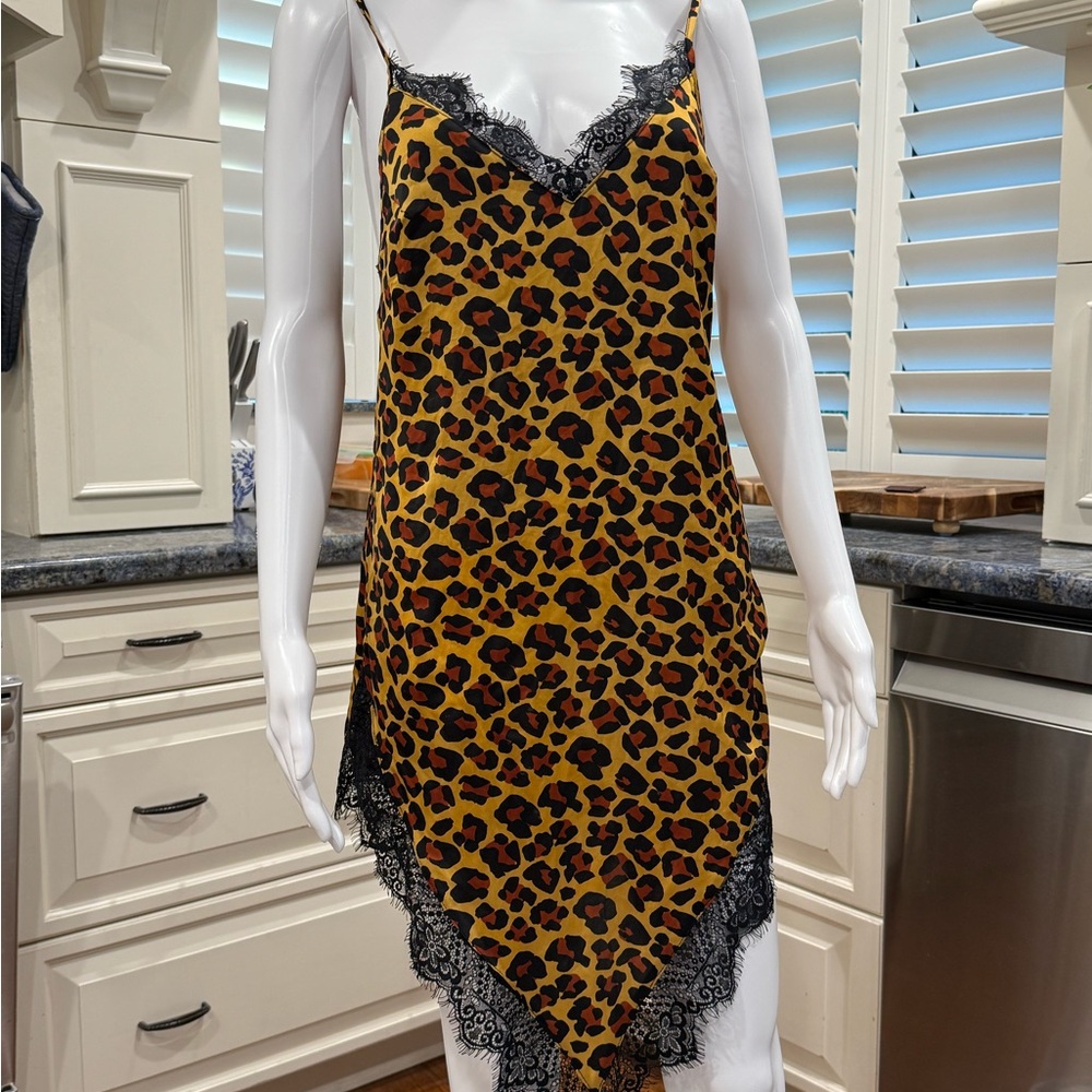 Urban Outfitters Out From Under Leopard Print Lace Trim Slip Dress XS